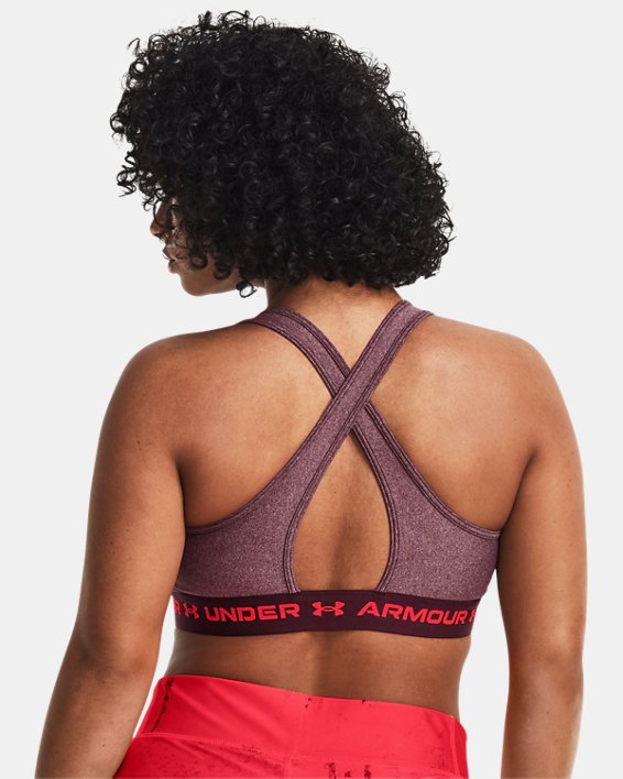 Women's Armour® Mid Crossback Heather Sports Bra in Red image number 6